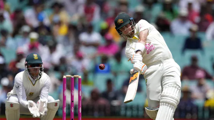 Steve Smith hits a shot against South Africa at the SCG. (Courtesy: AP)